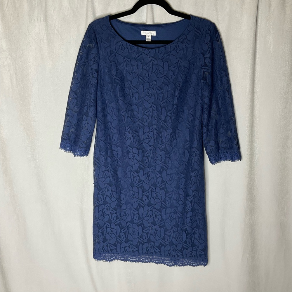 London Times Blue Lace Dress Size 8